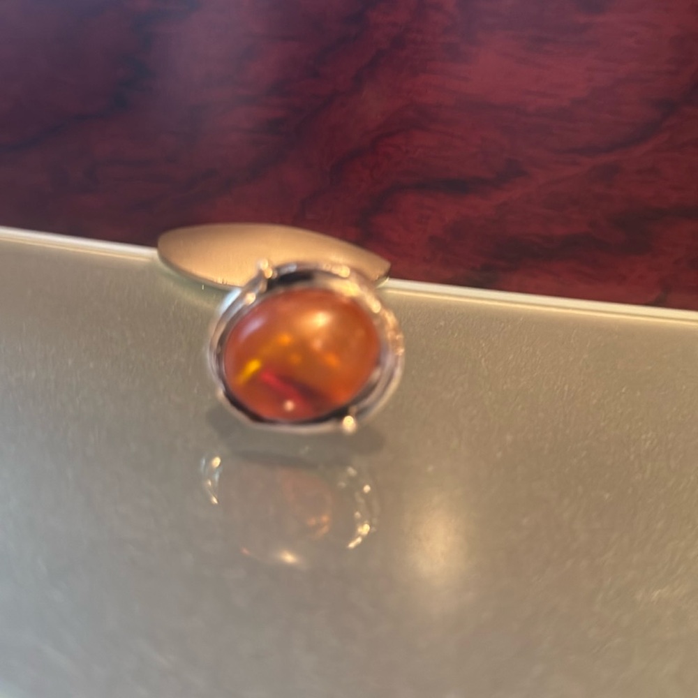 Silver amber ring